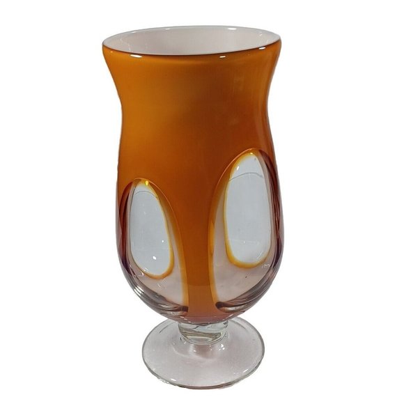 Murano Amber  Mid Century Sommerso Art Deco Finestre Window Footed Glass Vase - Picture 5 of 12